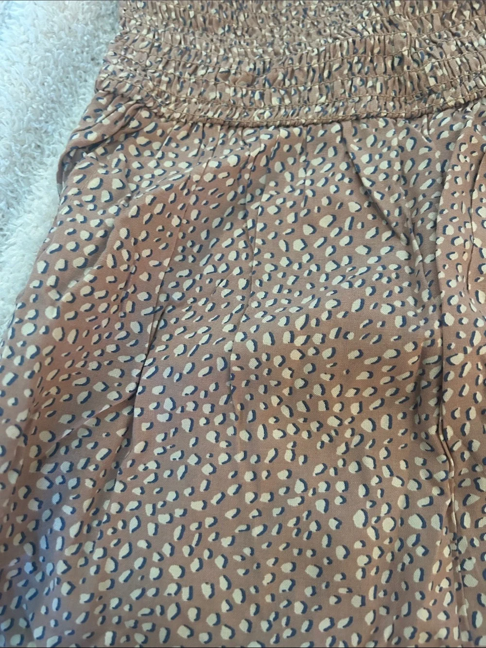 Women’s Smocked Jumpsuit in Light Brown Leopard Print